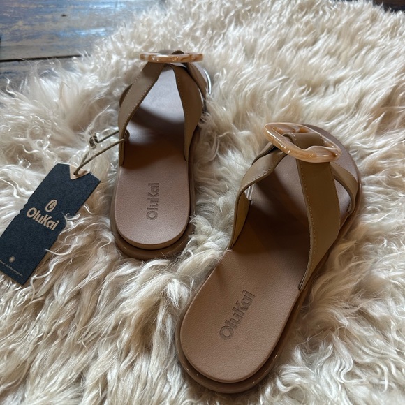 OluKai Women's Tan Slide Sandals, La'i Slide with Buckle - Picture 2 of 6